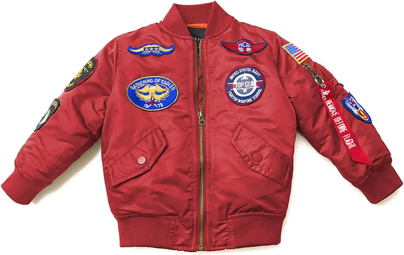 CORIRESHA Kids Bomber Jacket Full Zip Badge Thermal Jacket with Pockets