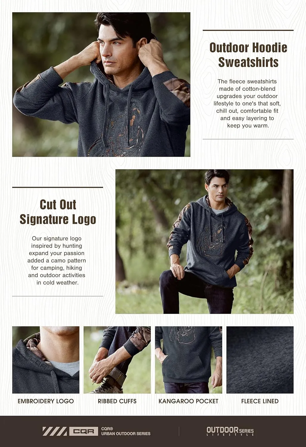 CQR Men's Winter Fleece Pullover Hoodies, Thermal Long Sleeve Hooded Sweatshirt, Cotton-Blend Outdoor/Tactical Shirts