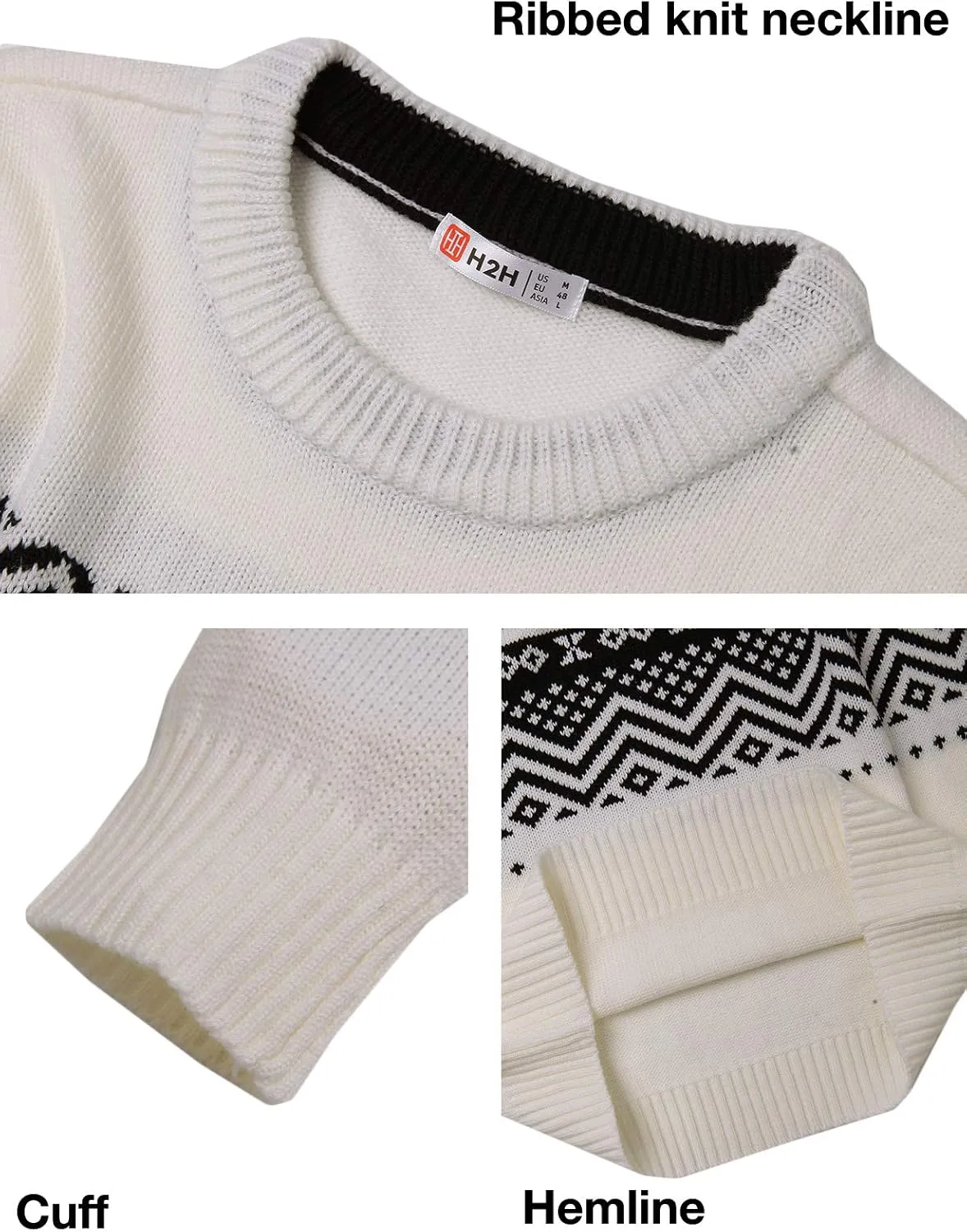 H2H Mens Casual Slim Fit Knitted Christmas Sweaters Holiday Party