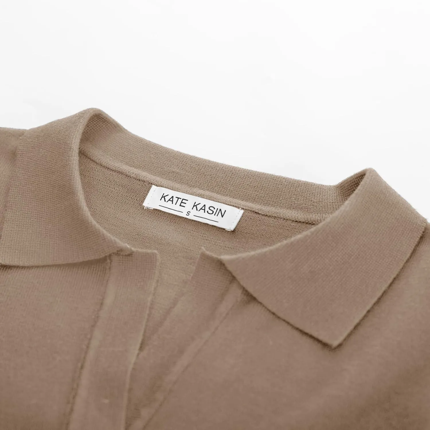 Kate Kasin Women Long Sleeve Polo Sweater V Neck Knitted Tops Casual Ribbed Shirt Loose Pullover Sweater