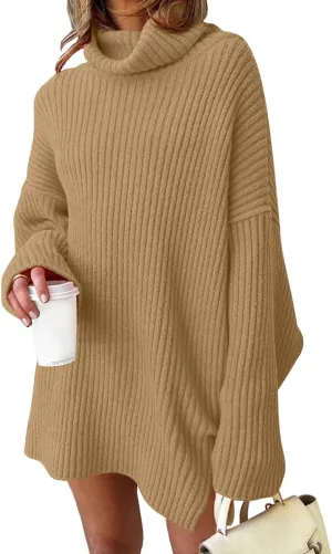 LILLUSORY Womens Turtleneck Oversized Long Sweater Dress 2025 Plus Size Tunic Pullover Knit Fall Dresses