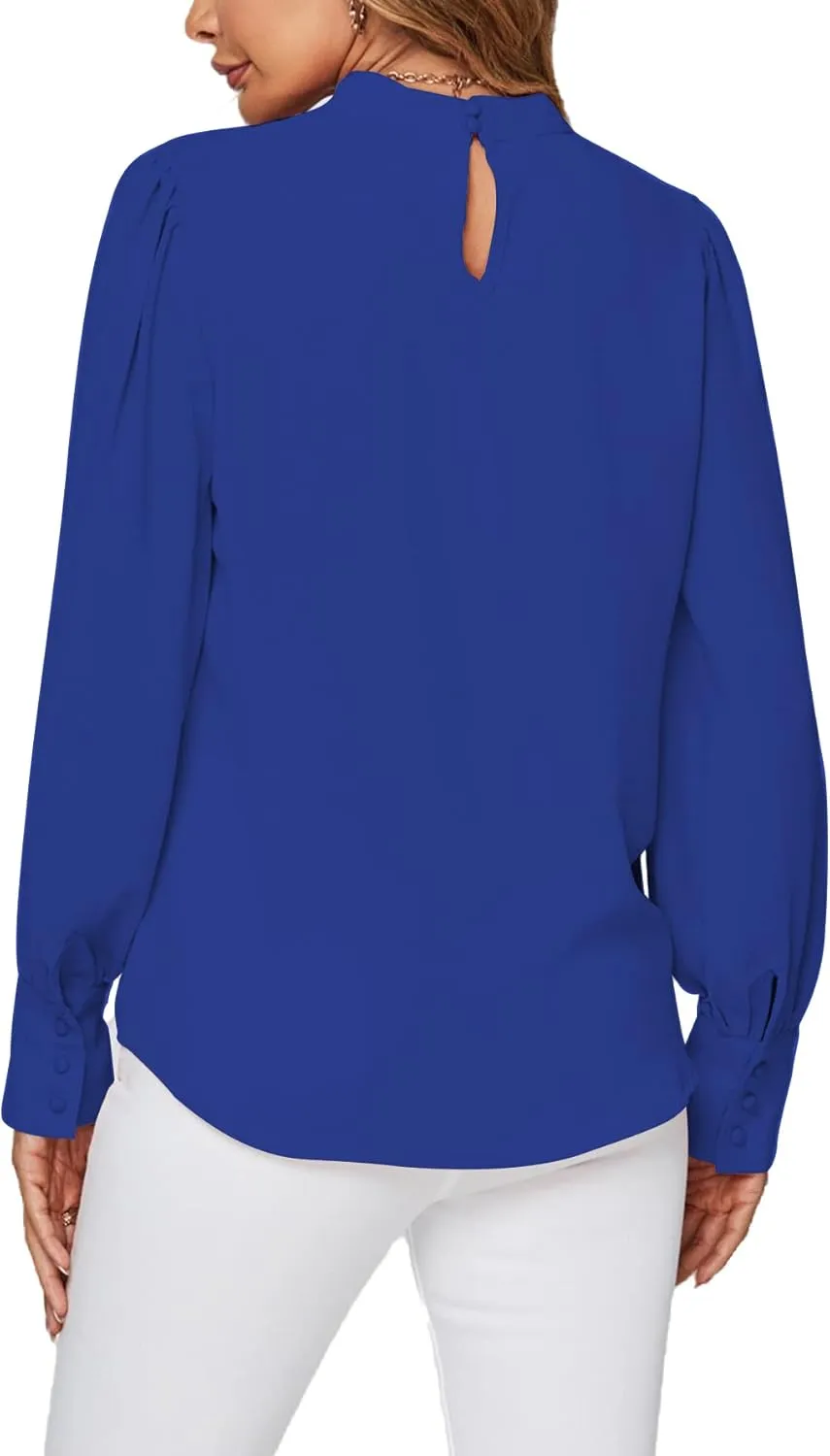 LYANER Women's Mock Neck Pleated Solid Long Sleeve Blouse Office Shirt Top
