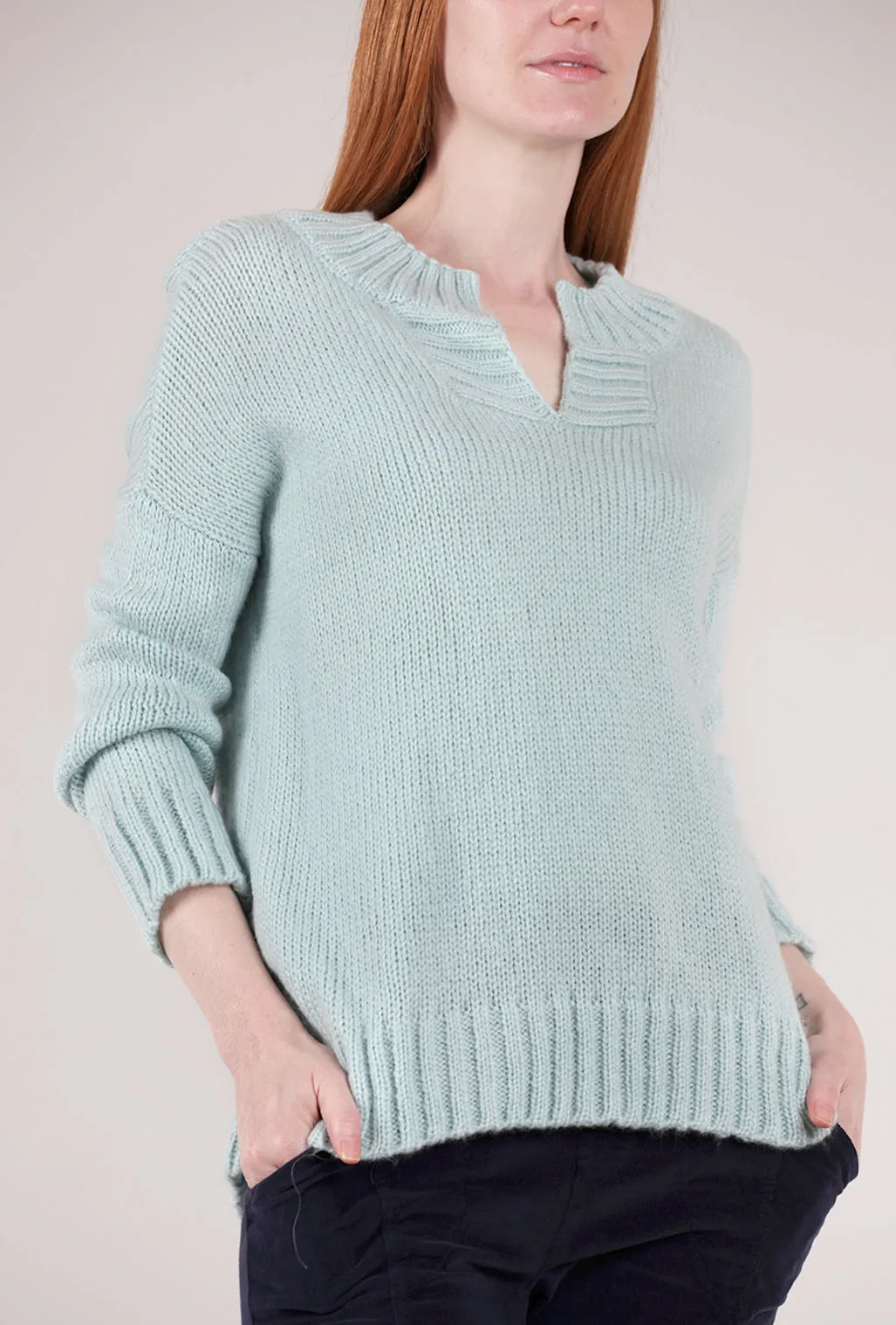 Mara Split-Neck Crew, Mint