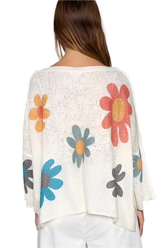 POL Flower Dropped Shoulder Long Sleeve Knit Top