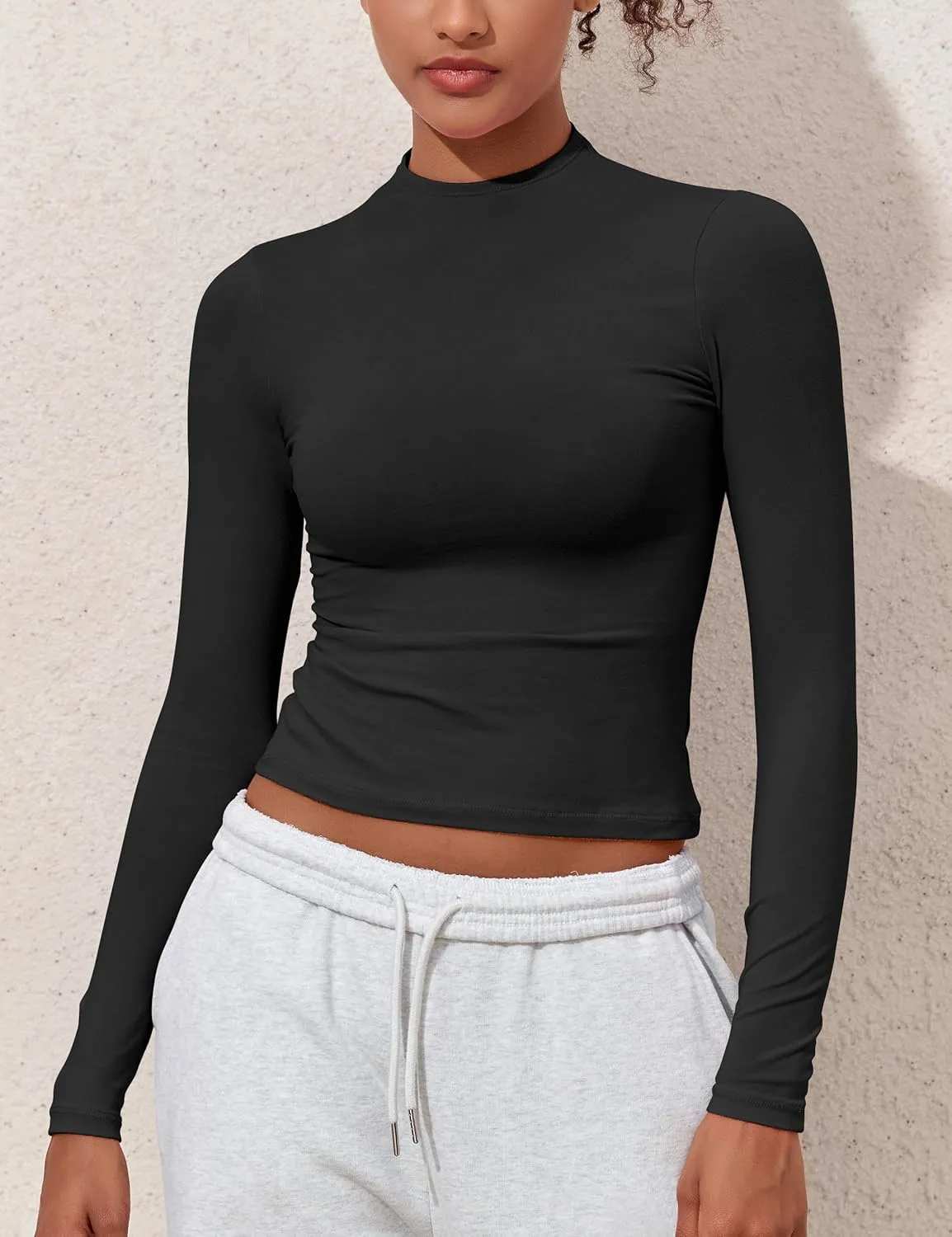 PrettyGuide Women's Cotton Long Sleeve Shirts Mock Neck Basic Tee Tight Fitted Fall Going Out Tops