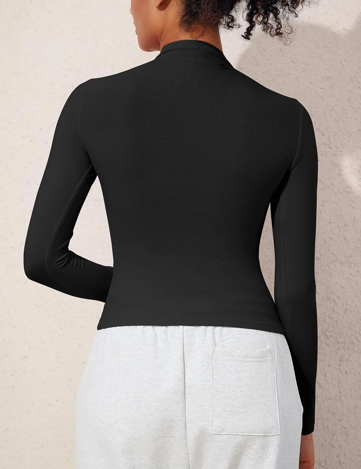 PrettyGuide Women's Cotton Long Sleeve Shirts Mock Neck Basic Tee Tight Fitted Fall Going Out Tops