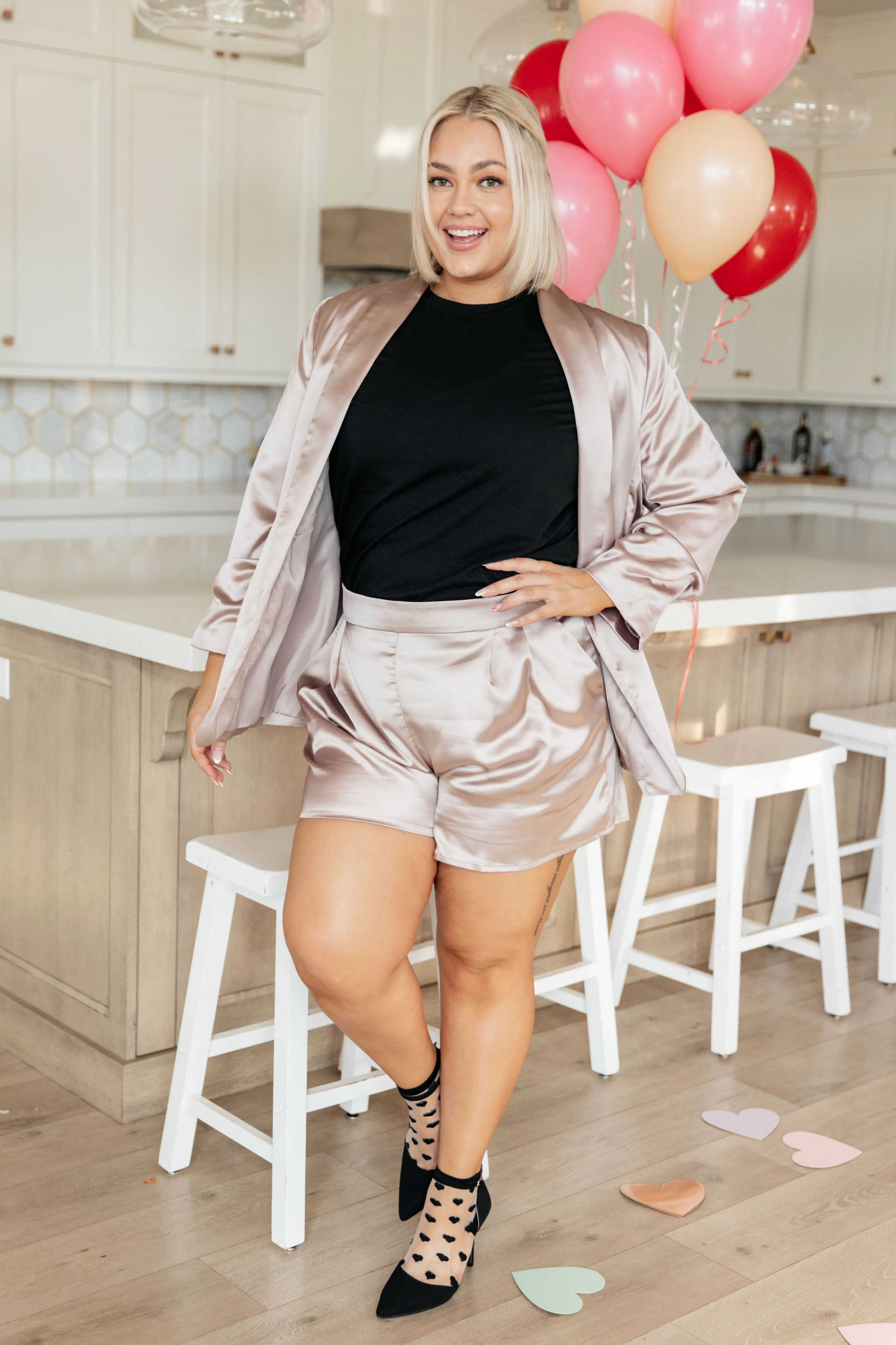 SP24- EE:SOME- Champagne and Roses Satin Blazer (Reg & Curvy)
