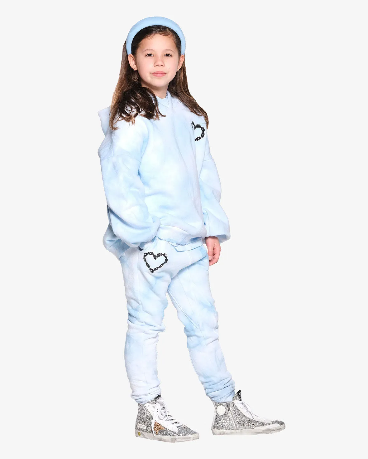 TGC Chain Heart Fleece Joggers - Blue Tie Dye