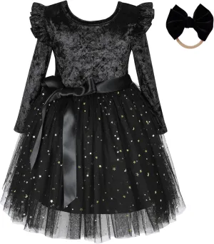 Toddler Velvet Dress Long Sleeve Baby Girls Tulle Tutu Party Dresses for Special Occasion