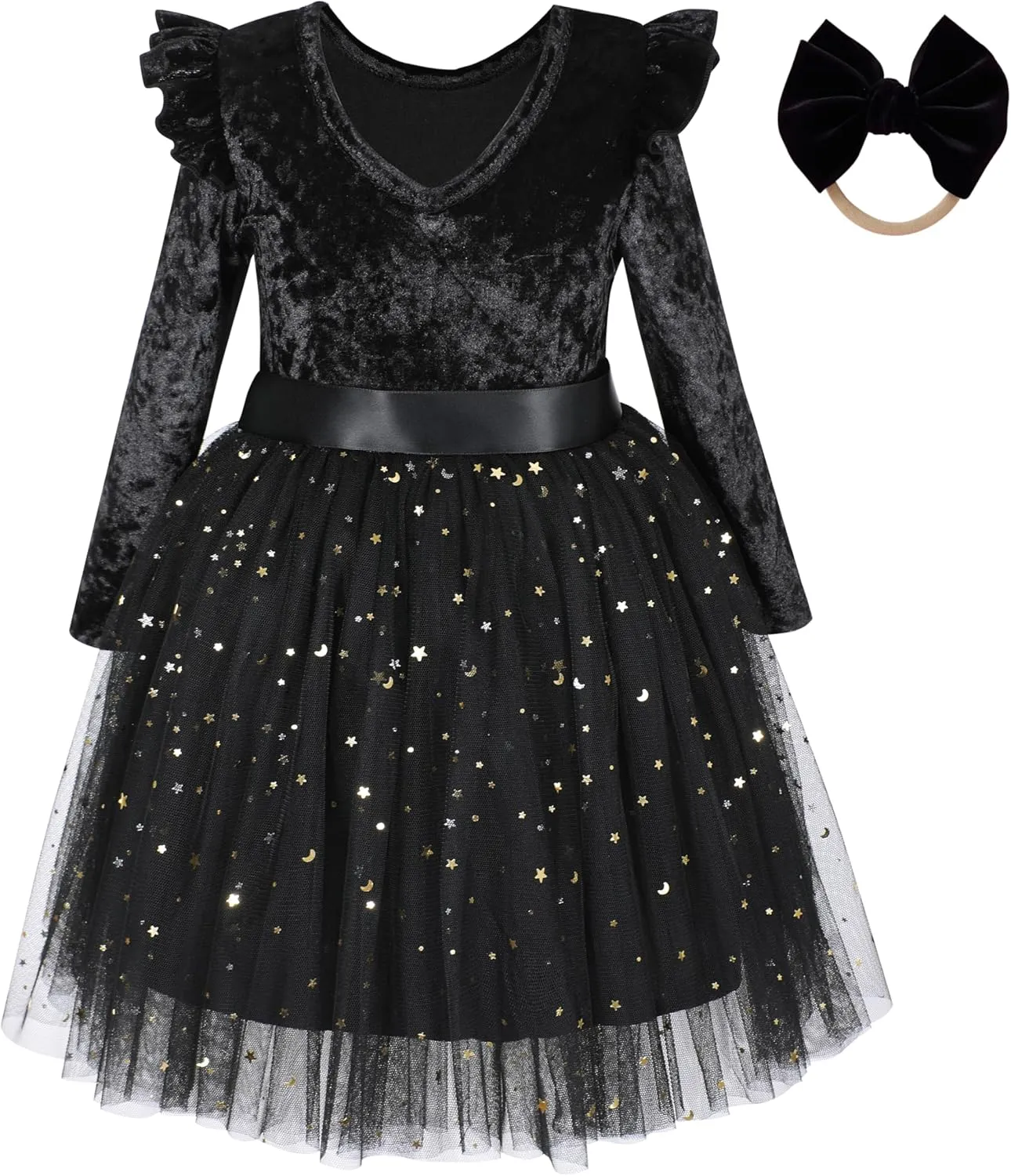 Toddler Velvet Dress Long Sleeve Baby Girls Tulle Tutu Party Dresses for Special Occasion