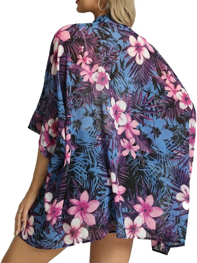 WEIYAN Women's Tops Loose Chiffon Kimono Cardigan Beach Swim Cover up Blouse