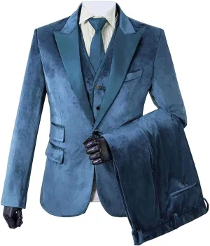 Wemaliyzd Men's 3 Piece Velvet Official Blazer Single Breasted Vest Pants