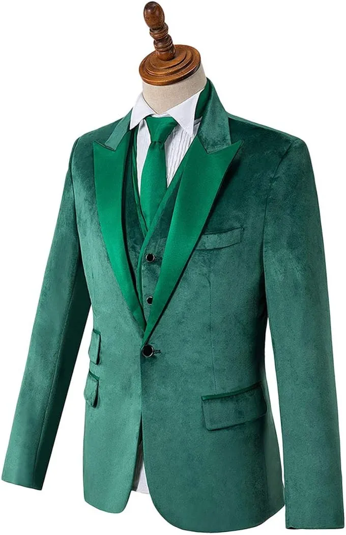 Wemaliyzd Men's 3 Piece Velvet Official Blazer Single Breasted Vest Pants