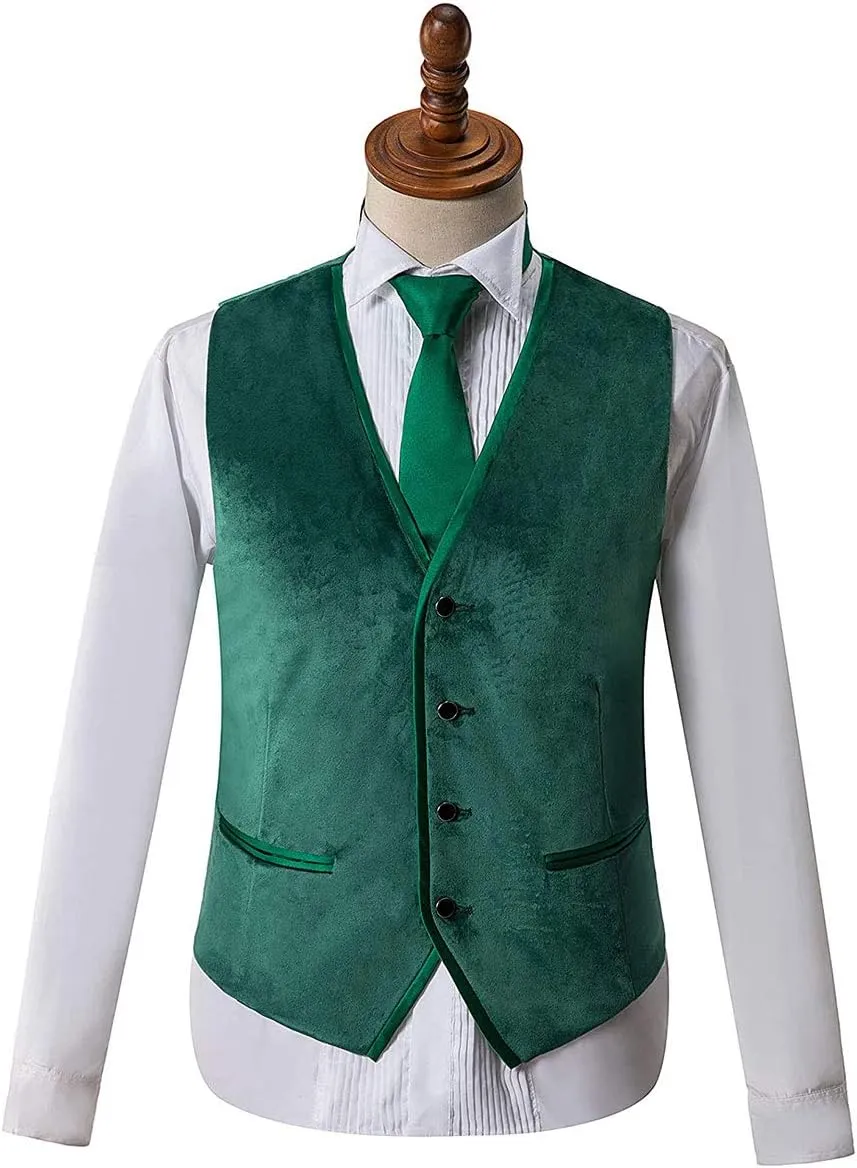 Wemaliyzd Men's 3 Piece Velvet Official Blazer Single Breasted Vest Pants