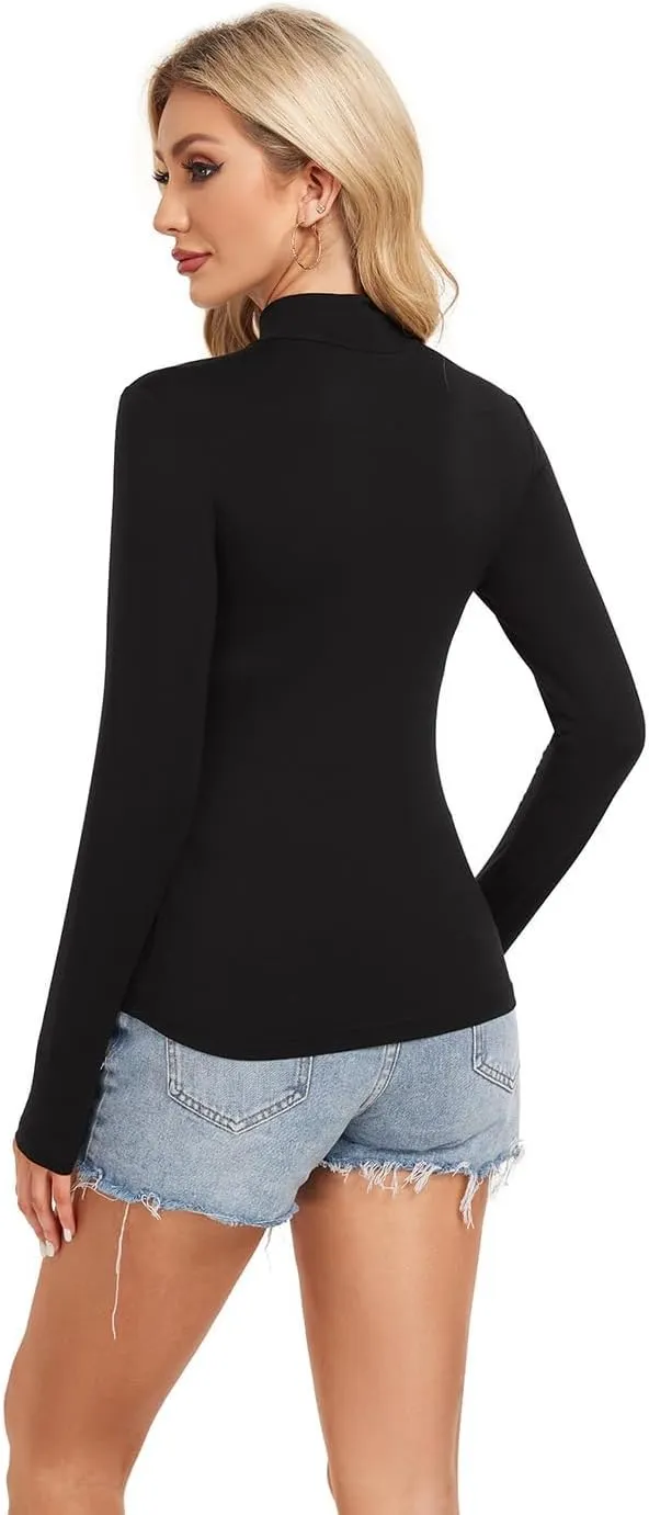 Womens Long Sleeve Shirts Basic Mock Turtleneck Crop Tops Slim Fit Going Out T Shirts for Women Trendy