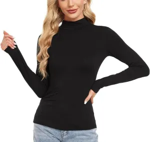 Womens Long Sleeve Shirts Basic Mock Turtleneck Crop Tops Slim Fit Going Out T Shirts for Women Trendy
