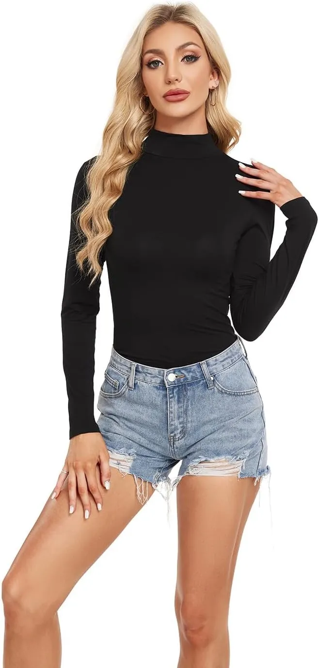 Womens Long Sleeve Shirts Basic Mock Turtleneck Crop Tops Slim Fit Going Out T Shirts for Women Trendy