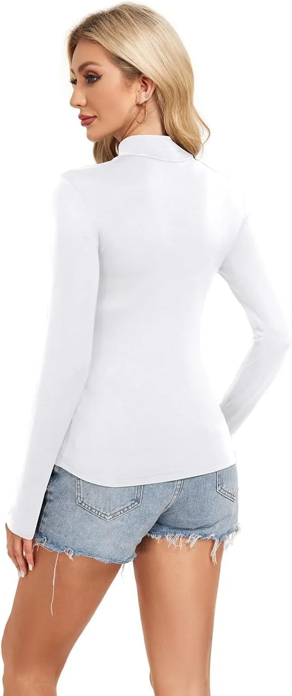 Womens Long Sleeve Shirts Basic Mock Turtleneck Crop Tops Slim Fit Going Out T Shirts for Women Trendy