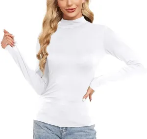Womens Long Sleeve Shirts Basic Mock Turtleneck Crop Tops Slim Fit Going Out T Shirts for Women Trendy